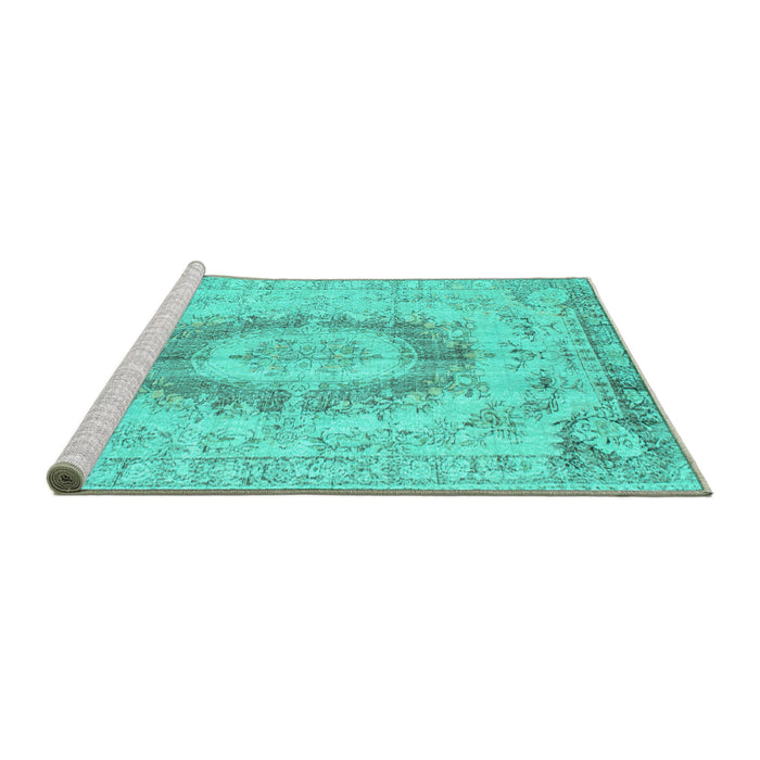 Sideview of Machine Washable Persian Turquoise Traditional Area Rugs, wshtr774turq