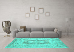 Machine Washable Persian Turquoise Traditional Area Rugs in a Living Room,, wshtr774turq