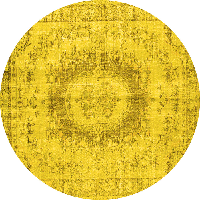 Round Machine Washable Persian Yellow Traditional Rug, wshtr774yw