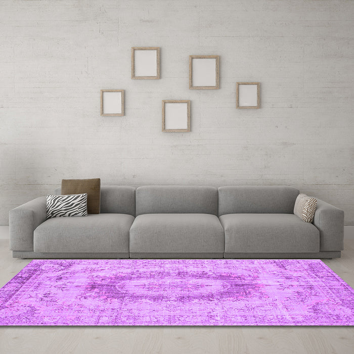 Machine Washable Persian Purple Traditional Area Rugs in a Living Room, wshtr774pur