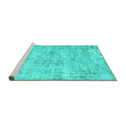 Sideview of Machine Washable Persian Turquoise Traditional Area Rugs, wshtr775turq