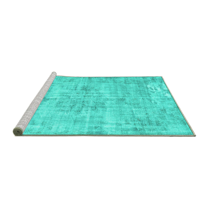 Sideview of Machine Washable Persian Turquoise Traditional Area Rugs, wshtr775turq