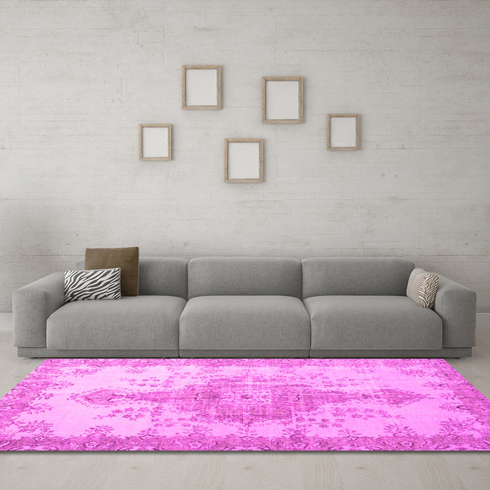 Machine Washable Persian Pink Traditional Rug in a Living Room, wshtr777pnk