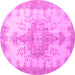 Round Machine Washable Persian Pink Traditional Rug, wshtr777pnk
