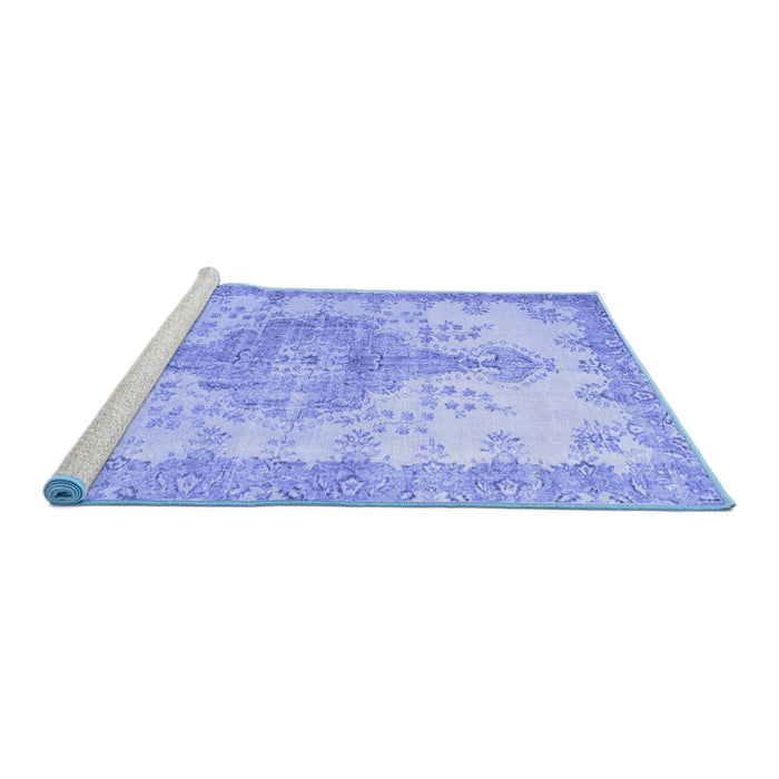 Sideview of Machine Washable Persian Blue Traditional Rug, wshtr777blu