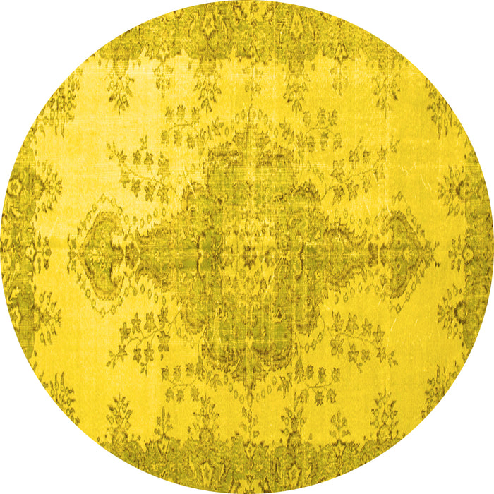 Round Persian Yellow Traditional Rug, tr777yw