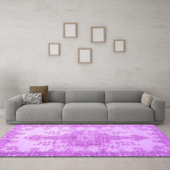Machine Washable Persian Purple Traditional Area Rugs in a Living Room, wshtr777pur