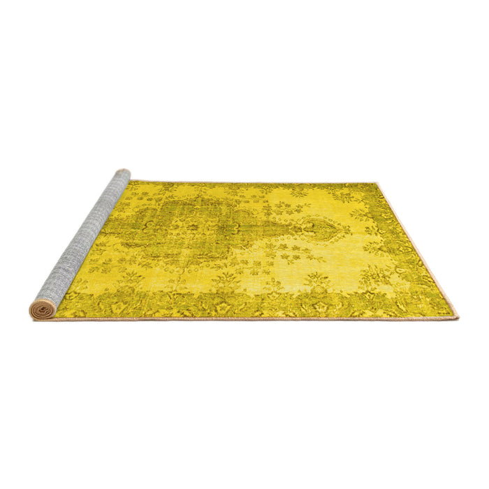 Sideview of Machine Washable Persian Yellow Traditional Rug, wshtr777yw
