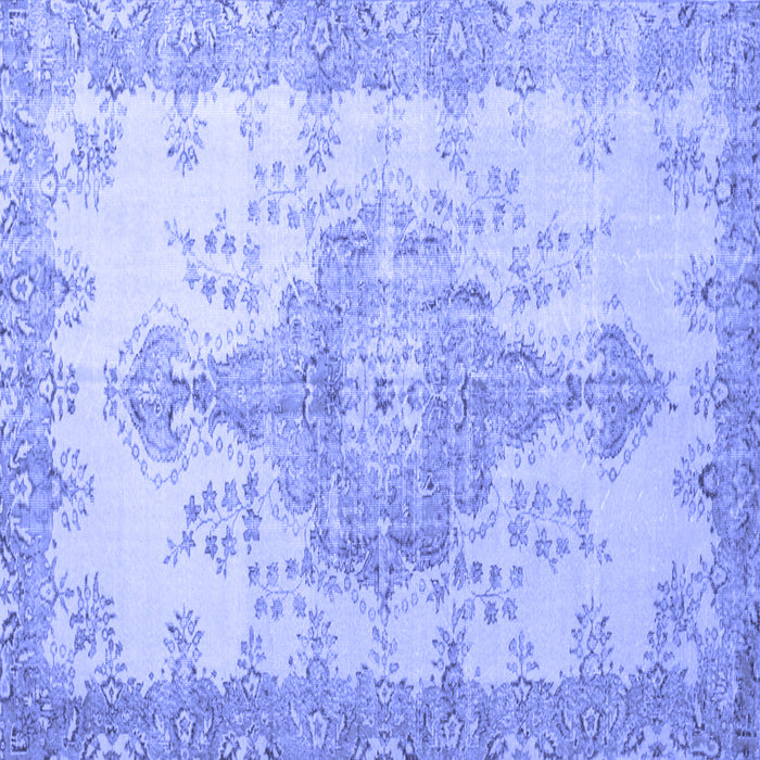 Square Machine Washable Persian Blue Traditional Rug, wshtr777blu