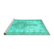 Sideview of Machine Washable Persian Turquoise Traditional Area Rugs, wshtr777turq