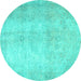 Round Persian Turquoise Traditional Rug, tr778turq