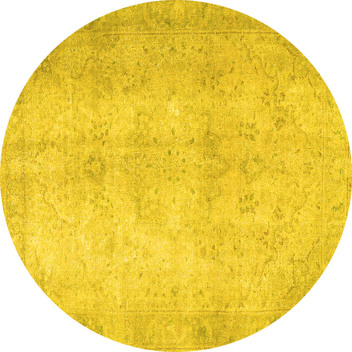Round Machine Washable Persian Yellow Traditional Rug, wshtr778yw