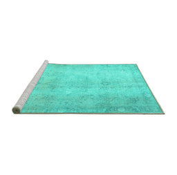 Sideview of Machine Washable Persian Turquoise Traditional Area Rugs, wshtr778turq