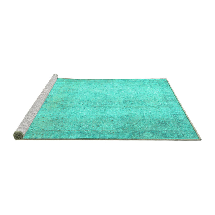Sideview of Machine Washable Persian Turquoise Traditional Area Rugs, wshtr778turq