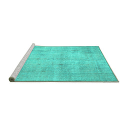 Sideview of Machine Washable Persian Turquoise Traditional Area Rugs, wshtr779turq