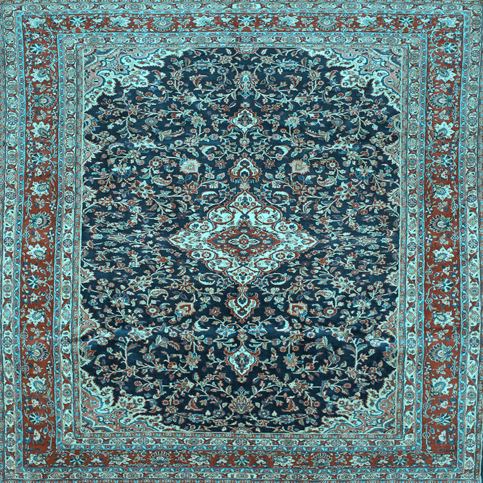 Square Machine Washable Medallion Light Blue Traditional Rug, wshtr77lblu