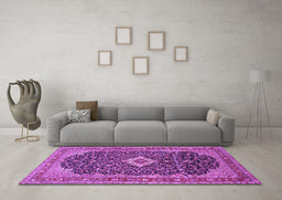 Machine Washable Medallion Purple Traditional Area Rugs in a Living Room, wshtr77pur