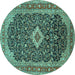 Round Machine Washable Medallion Turquoise Traditional Area Rugs, wshtr77turq