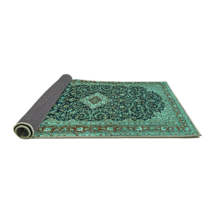 Sideview of Medallion Turquoise Traditional Rug, tr77turq