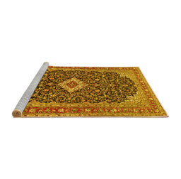 Sideview of Machine Washable Medallion Yellow Traditional Rug, wshtr77yw