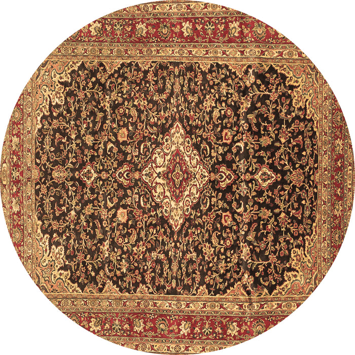 Round Machine Washable Medallion Brown Traditional Rug, wshtr77brn