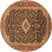 Round Machine Washable Medallion Brown Traditional Rug, wshtr77brn