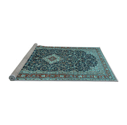 Sideview of Machine Washable Medallion Light Blue Traditional Rug, wshtr77lblu