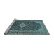 Sideview of Machine Washable Medallion Light Blue Traditional Rug, wshtr77lblu