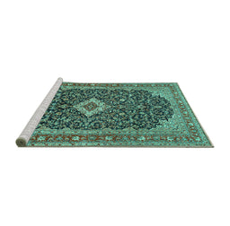 Sideview of Machine Washable Medallion Turquoise Traditional Area Rugs, wshtr77turq