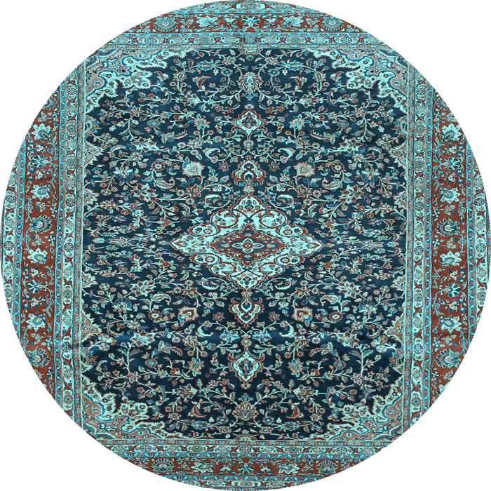 Round Machine Washable Medallion Light Blue Traditional Rug, wshtr77lblu