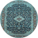 Round Machine Washable Medallion Light Blue Traditional Rug, wshtr77lblu