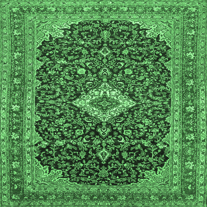 Square Medallion Emerald Green Traditional Rug, tr77emgrn