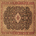 Square Machine Washable Medallion Brown Traditional Rug, wshtr77brn