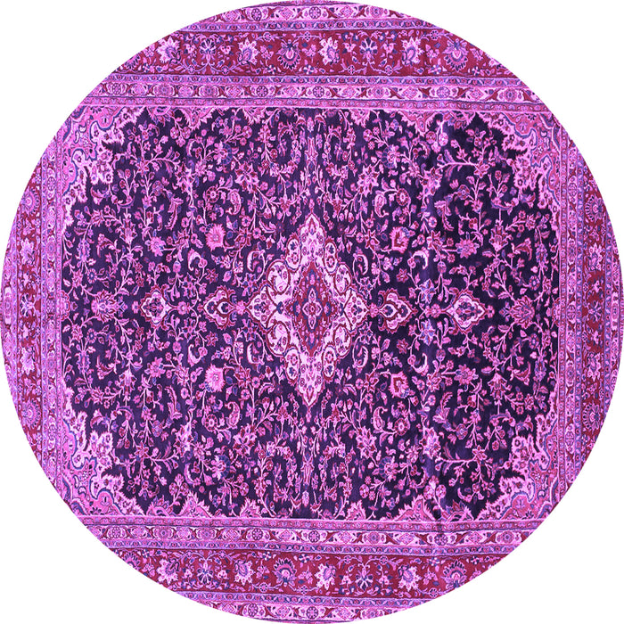 Round Machine Washable Medallion Purple Traditional Area Rugs, wshtr77pur