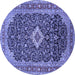 Round Machine Washable Medallion Blue Traditional Rug, wshtr77blu