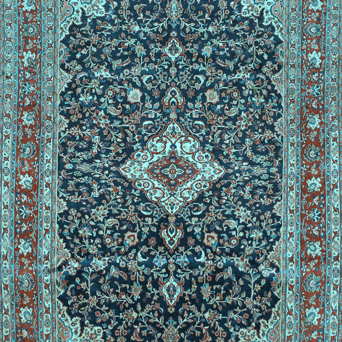 Machine Washable Medallion Light Blue Traditional Rug, wshtr77lblu