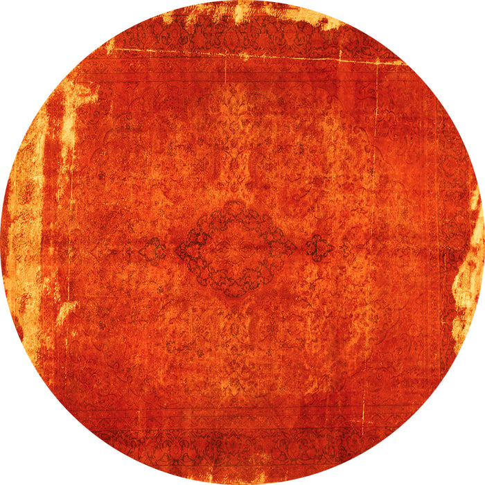 Round Machine Washable Persian Yellow Traditional Rug, wshtr781yw