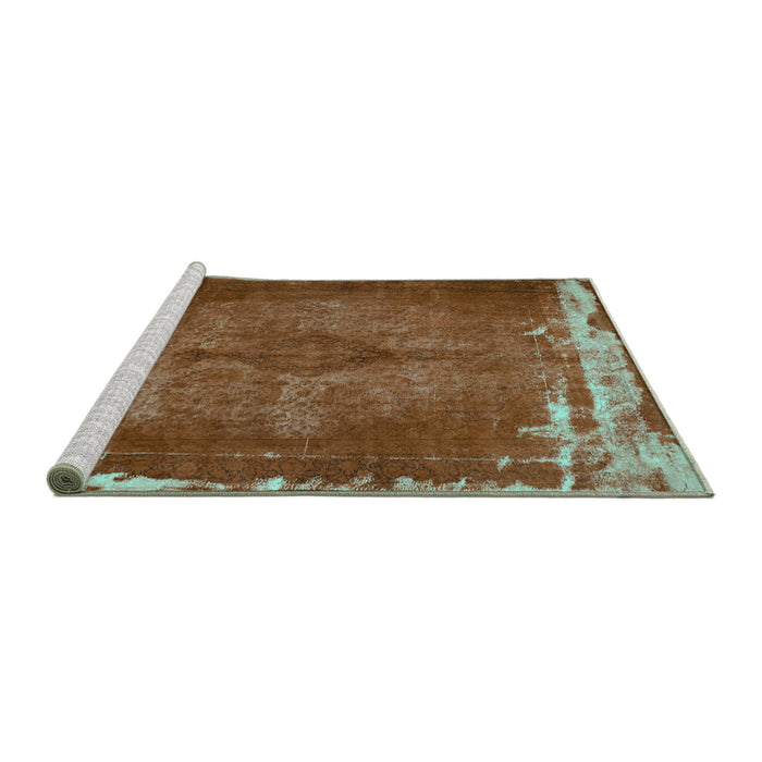 Sideview of Machine Washable Persian Turquoise Traditional Area Rugs, wshtr781turq