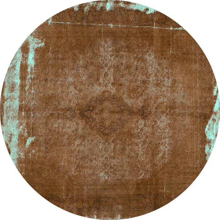 Round Persian Turquoise Traditional Rug, tr781turq