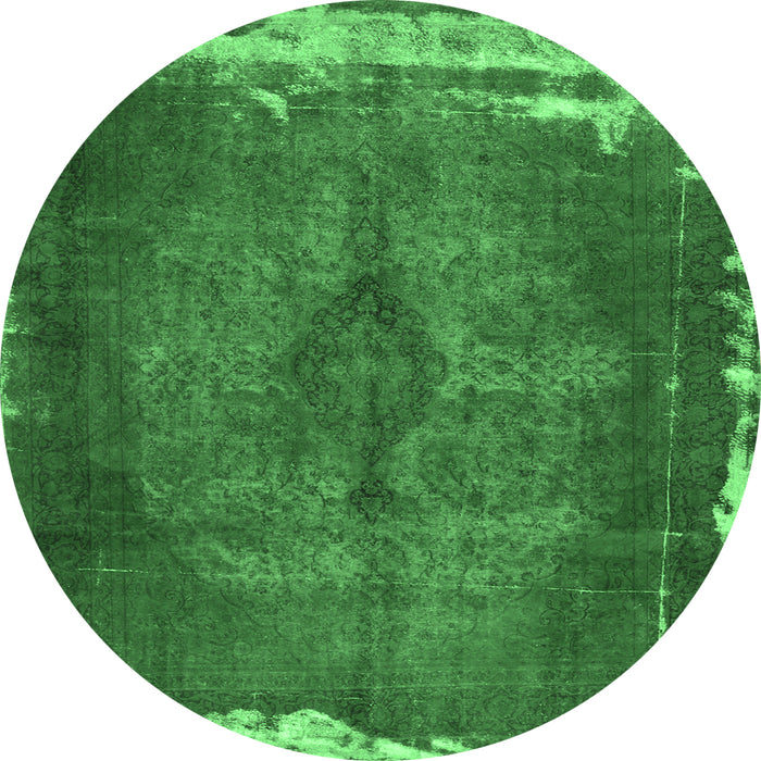 Round Machine Washable Persian Emerald Green Traditional Area Rugs, wshtr781emgrn