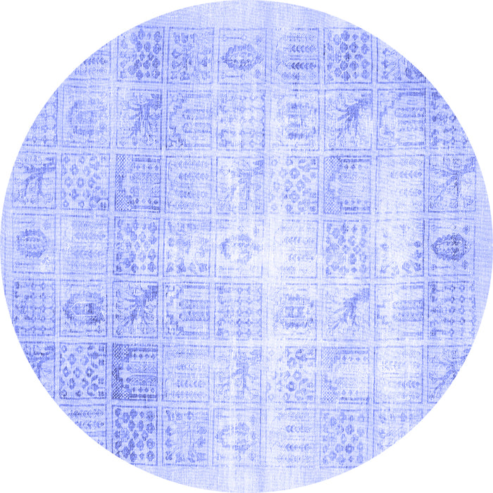 Round Machine Washable Persian Blue Traditional Rug, wshtr782blu