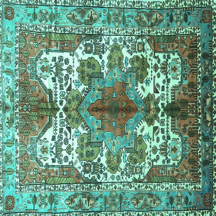 Square Machine Washable Persian Turquoise Traditional Area Rugs, wshtr783turq