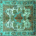 Square Machine Washable Persian Turquoise Traditional Area Rugs, wshtr783turq