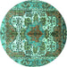 Round Machine Washable Persian Turquoise Traditional Area Rugs, wshtr783turq