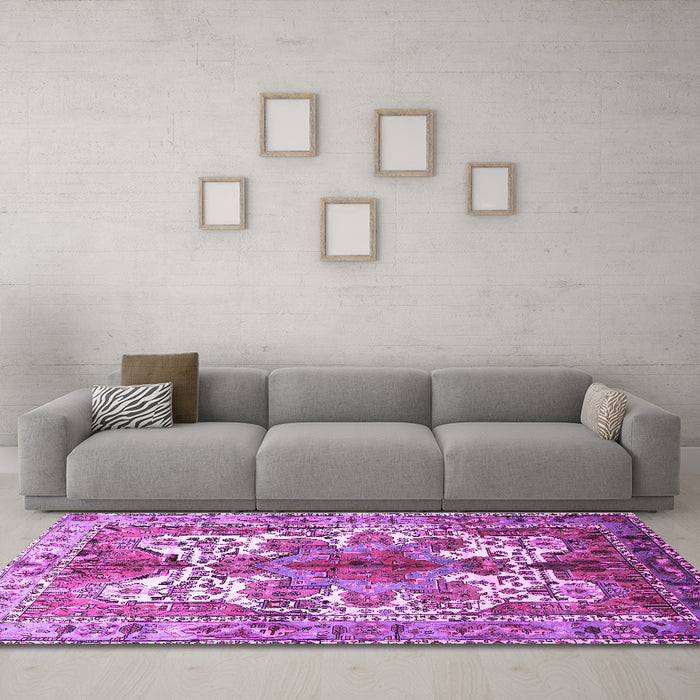 Machine Washable Persian Purple Traditional Area Rugs in a Living Room, wshtr783pur