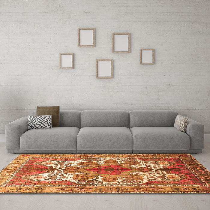 Machine Washable Persian Orange Traditional Area Rugs in a Living Room, wshtr783org