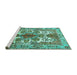 Sideview of Machine Washable Persian Turquoise Traditional Area Rugs, wshtr783turq