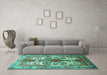 Machine Washable Persian Turquoise Traditional Area Rugs in a Living Room,, wshtr783turq