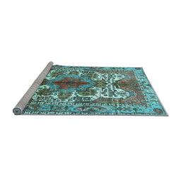 Sideview of Machine Washable Persian Light Blue Traditional Rug, wshtr783lblu