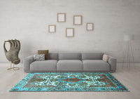 Machine Washable Persian Light Blue Traditional Rug, wshtr783lblu